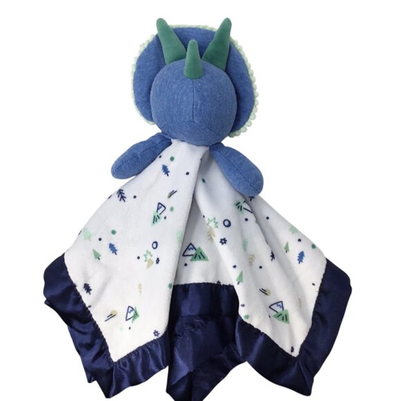 Cloud Island Triceratops Dinosaur Lovey Security Blanket Plush Satin Blue Target - Picture 3 of 5